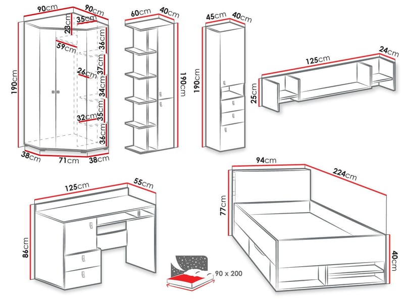 Planeta Möbelset för Sovrum - Möbler - Säng - Möbelset för sovrum