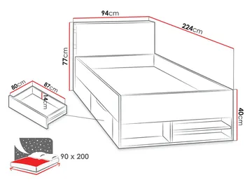 Planeta Sängram med Lådor 90x200 cm i Trä med Sänggavel och Hjul - Blå|Vit - Möbler - Säng - Säng med förvaring