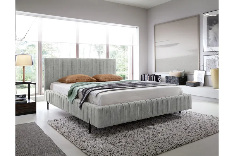 Plissa Sängram 160x200 cm, Grå