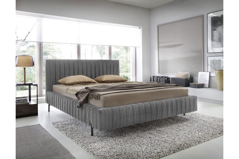 Plissa Sängram 160x200 cm, Grå