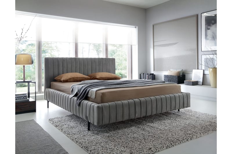 Plissa Sängram 160x200 cm, Grå