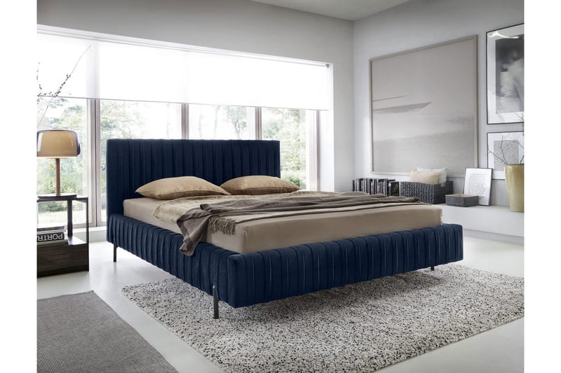 Plissa Sängram 160x200 cm, Mörkblå
