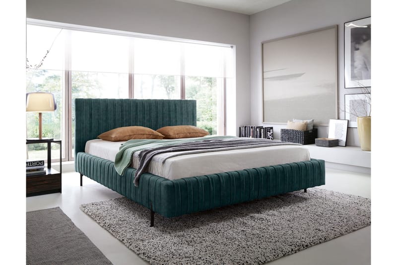 Plissa Sängram 180x200 cm, Mörkgrön