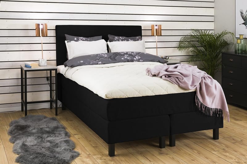 Princess Komplett Sängpaket – Kontinentalsäng 120x200 cm i Tyg med Bäddmadrass med Fasthetsgrad Medium - Svart - Möbler - Säng - Kontinentalsäng