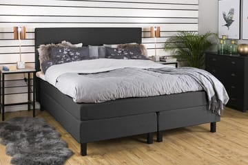 Princess Komplett Sängpaket – Kontinentalsäng 160x200 cm i Tyg med Sänggavel + Bäddmadrass med Fasthetsgrad Medium - Mörkgrå - Möbler - Säng - Kontinentalsäng