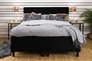 Princess Komplett Sängpaket – Kontinentalsäng 160x200 cm i Tyg med Sänggavel + Bäddmadrass med Fasthetsgrad Medium - Svart - Möbler - Säng - Kontinentalsäng