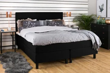 Princess Komplett Sängpaket – Kontinentalsäng 160x200 cm i Tyg med Sänggavel + Bäddmadrass med Fasthetsgrad Medium - Svart - Möbler - Säng - Kontinentalsäng