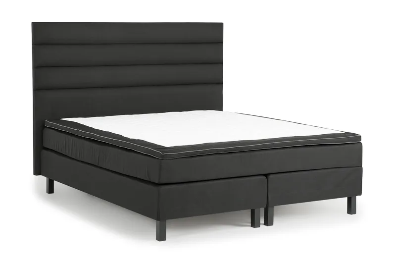 Princess Komplett Sängpaket – Kontinentalsäng 180x200 cm i Tyg med Sänggavel + Bäddmadrass med Fasthetsgrad Medium / Fast - Svart - Möbler - Säng - Kontinentalsäng