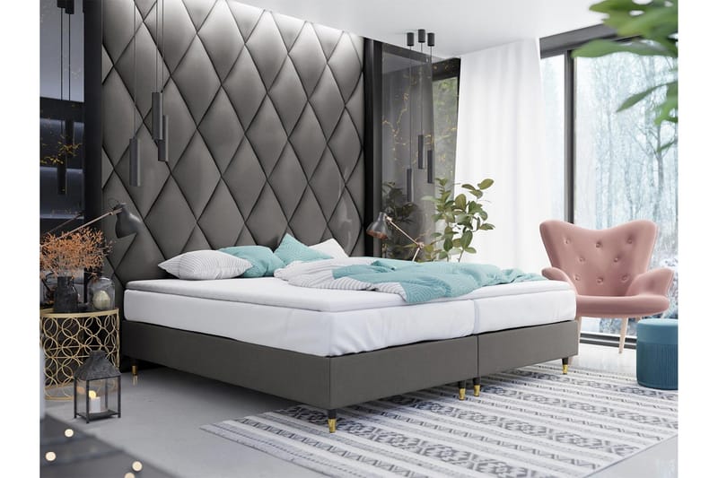 Adeliza Ramsäng 140x200 cm - Sammet/Grå/Trä/Metall - Möbler - Säng - Ramsäng