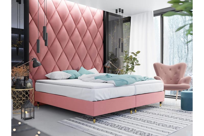 Adeliza Ramsäng 140x200 cm - Sammet/Rosa/Trä/Metall - Möbler - Säng - Ramsäng