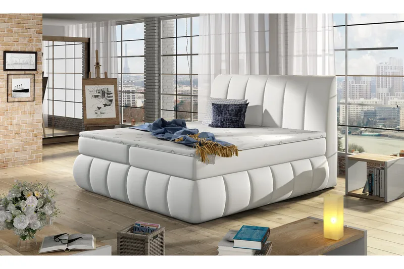 Fabara Komplett Sängpaket – Ramsäng 140x200 cm i Konstläder med Sänggavel + Bäddmadrass, Vit