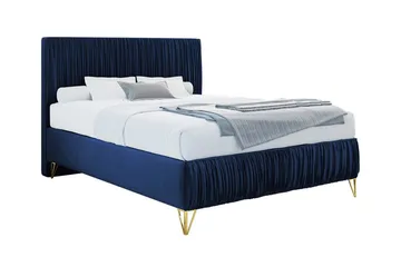 Gortin Komplett Sängpaket – Ramsäng 120x200 cm i Sammet med Sänggavel + Bäddmadrass - Blå - Möbler - Säng - Komplett sängpaket