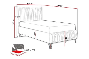 Gortin Komplett Sängpaket – Ramsäng 80x200 cm i Sammet med Sänggavel + Bäddmadrass - Beige - Möbler - Säng - Komplett sängpaket