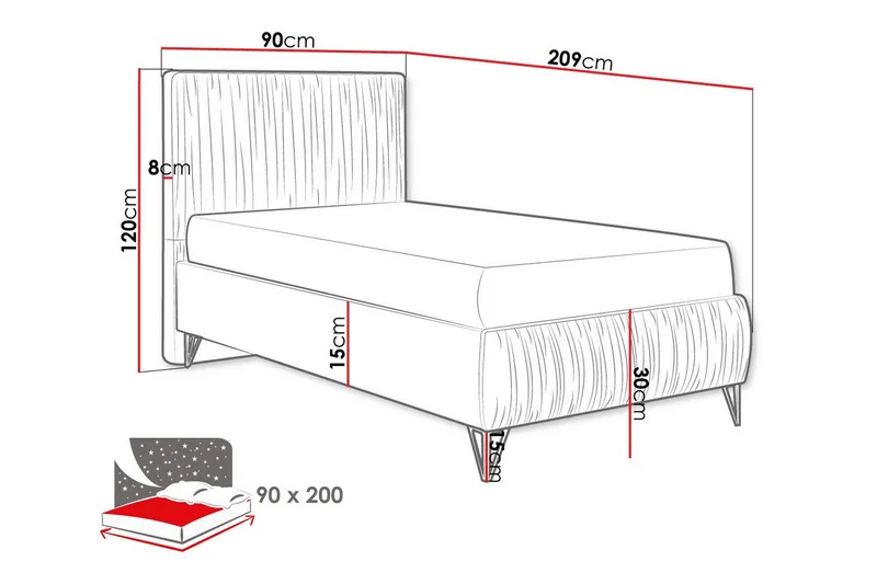 Gortin Komplett Sängpaket – Ramsäng 90x200 cm i Sammet med Sänggavel + Bäddmadrass - Beige - Möbler - Säng - Komplett sängpaket