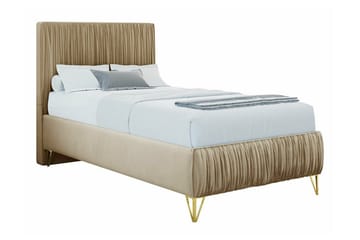 Gortin Komplett Sängpaket – Ramsäng 90x200 cm i Sammet med Sänggavel + Bäddmadrass - Beige - Möbler - Säng - Komplett sängpaket