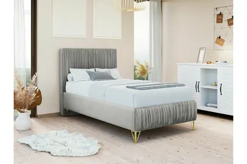 Gortin Ramsäng 90x200 cm i Sammet med Sänggavel - Grå - Möbler - Säng - Komplett sängpaket