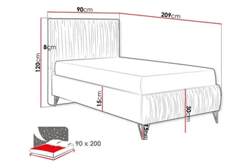 Gortin Ramsäng 90x200 cm i Sammet med Sänggavel - Grå - Möbler - Säng - Komplett sängpaket
