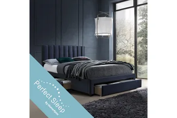 Grace Komplett Sängpaket med Förvaring 160x200 cm i Sammet med Sänggavel + Bäddmadrass - Blå - Möbler - Säng - Säng med förvaring