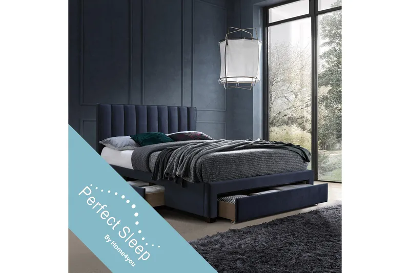 Grace Komplett Sängpaket med Förvaring 160x200 cm i Sammet med Sänggavel + Bäddmadrass - Blå - Möbler - Säng - Säng med förvaring