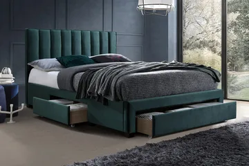 Grace Komplett Sängpaket med Förvaring 160x200 cm i Sammet med Sänggavel + Bäddmadrass - Grön - Möbler - Säng - Säng med förvaring