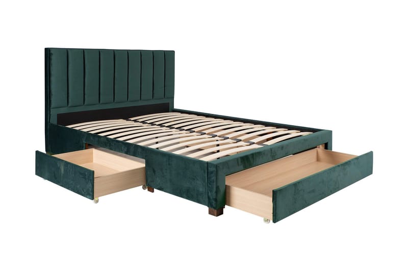 Grace Komplett Sängpaket med Förvaring 160x200 cm i Sammet med Sänggavel + Bäddmadrass - Grön - Möbler - Säng - Säng med förvaring