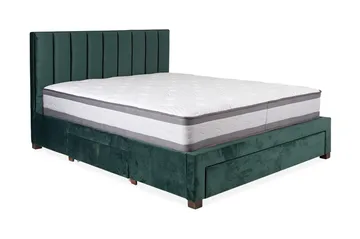 Grace Komplett Sängpaket med Förvaring 160x200 cm i Sammet med Sänggavel + Bäddmadrass - Grön - Möbler - Säng - Säng med förvaring
