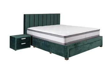 Grace Komplett Sängpaket med Förvaring 160x200 cm i Sammet med Sänggavel + Bäddmadrass - Grön - Möbler - Säng - Säng med förvaring