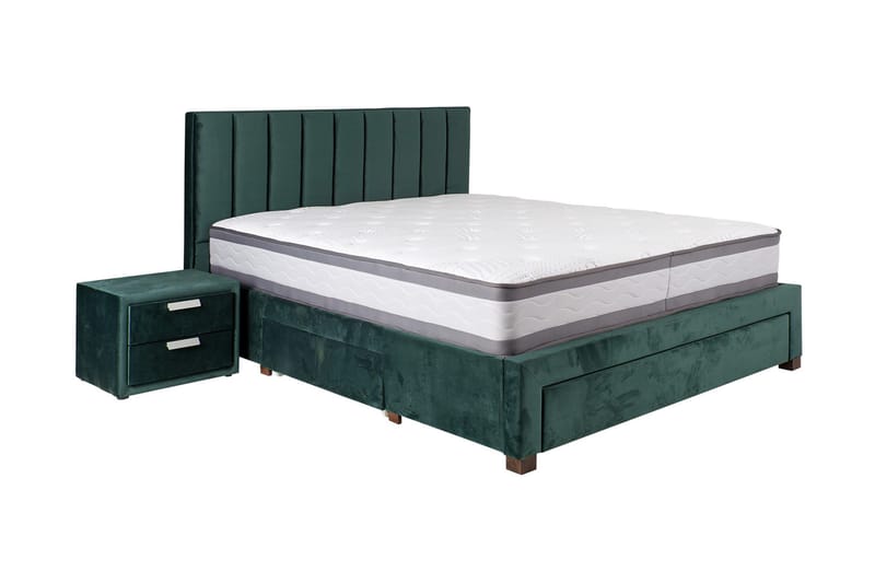 Grace Komplett Sängpaket med Förvaring 160x200 cm i Sammet med Sänggavel + Bäddmadrass - Grön - Möbler - Säng - Säng med förvaring