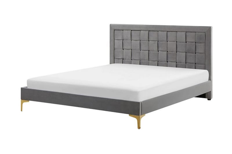 Holabo Komplett Sängpaket 140x200 cm i Sammet med Sänggavel + Bäddmadrass - Grå - Möbler - Säng - Sängram & sängstomme
