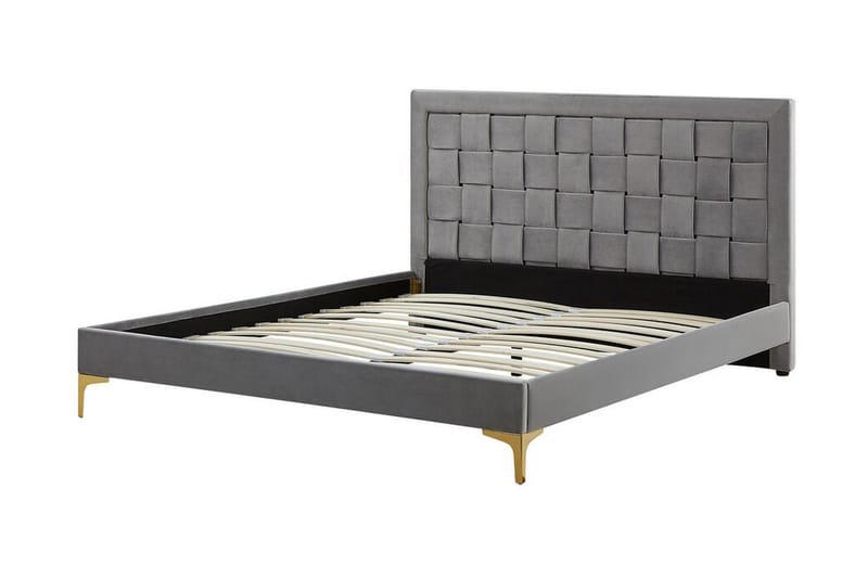 Holabo Komplett Sängpaket 140x200 cm i Sammet med Sänggavel + Bäddmadrass - Grå - Möbler - Säng - Sängram & sängstomme