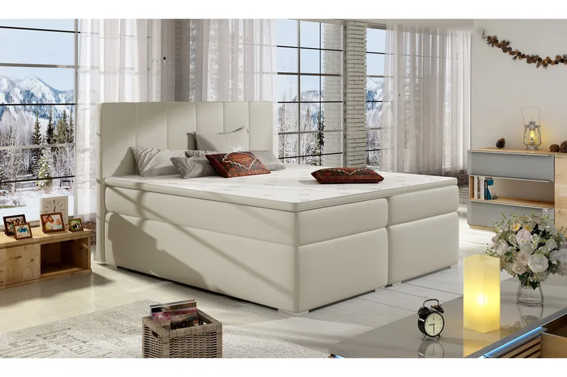Jemina Komplett Sängpaket – Ramsäng 180x200 cm med Förvaring och Sänggavel + Bäddmadrass, Beige