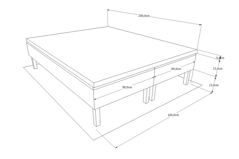 Komplett Sängpaket Prime Mörkgrå - 160x200 cm - Ramsäng - Dubbelsäng - Komplett sängpaket