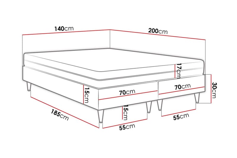 Ramsäng Forenza 140x200 cm - Konstläder/Vit/Trä/Metall - Ramsäng