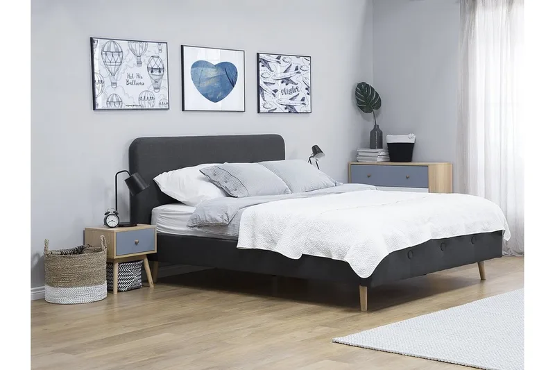 Rennes Sängram 140x200 cm i Linne med Sänggavel - Antracit - Möbler - Säng - Sängram & sängstomme
