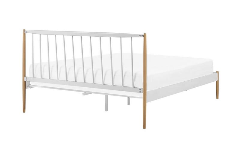 Säng Marcoles 160x200 cm - Vit/Brun - Ramsäng - Dubbelsäng