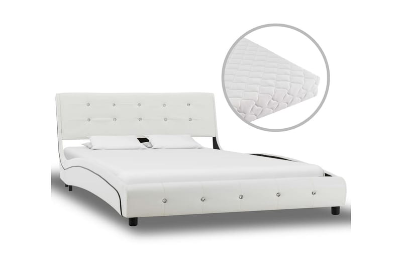 Säng med madrass vit konstläder 120x200 cm - Vit - Ramsäng