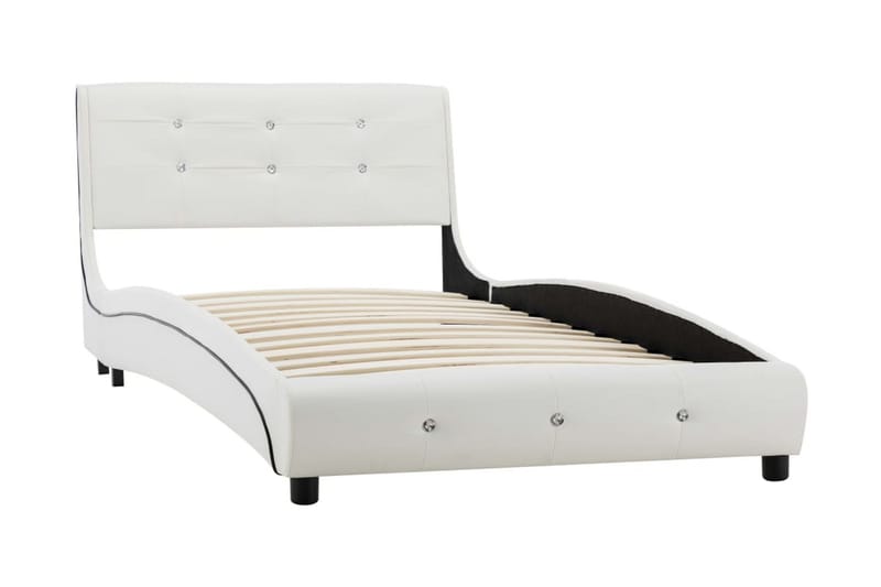 Säng med madrass vit konstläder 90x200 cm - Vit - Ramsäng