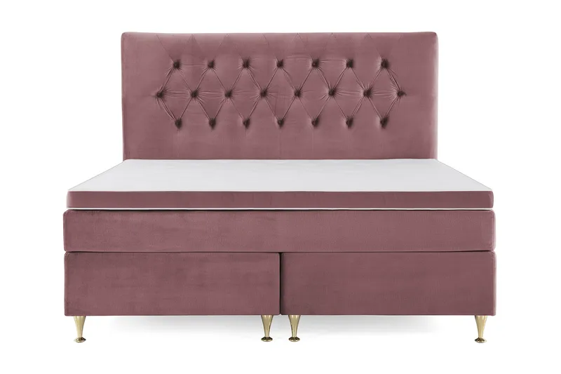 Royal Velvet Komplett Sängpaket 160x200 cm, Rosa med Låga Guldben