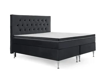 Royal Velvet Komplett Sängpaket 160x200 cm - Svart med Höga Silverben - Möbler - Säng - Kontinentalsäng
