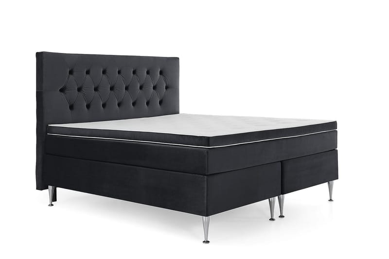 Royal Velvet Komplett Sängpaket 160x200 cm - Svart med Höga Silverben - Möbler - Säng - Kontinentalsäng