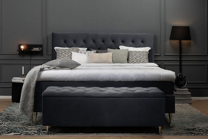 Royal Velvet Komplett Sängpaket 160x200 cm - Svart med Höga Silverben - Möbler - Säng - Kontinentalsäng
