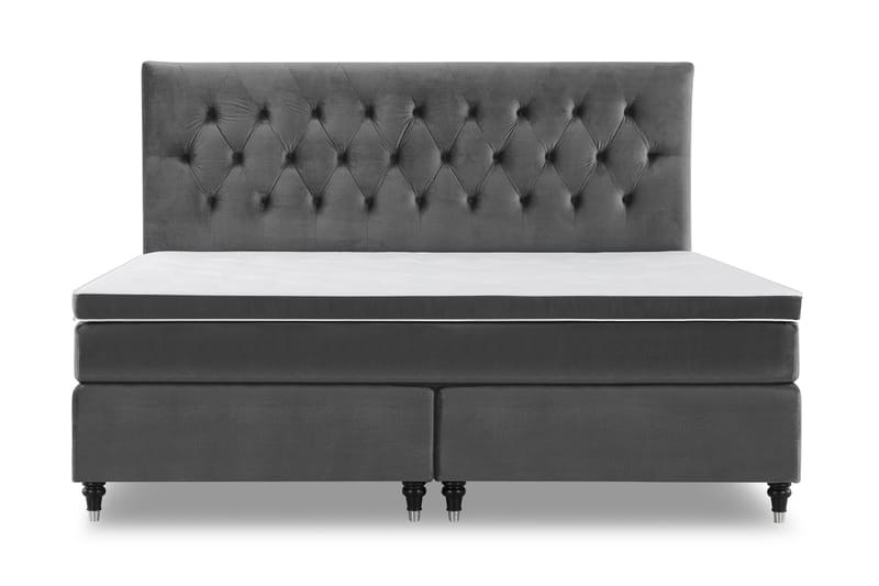 Royal Velvet Komplett Sängpaket 210x210 cm, Mörkgrå med Svarvade Ben
