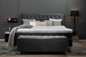 Royal Velvet Komplett Sängpaket 210x210 cm - Mörkgrå med Svarvade Ben - Möbler - Säng - Kontinentalsäng