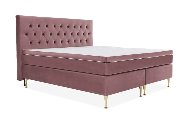 Royal Velvet Komplett Sängpaket 210x210 cm - Rosa med Höga Guldben - Möbler - Säng - Kontinentalsäng