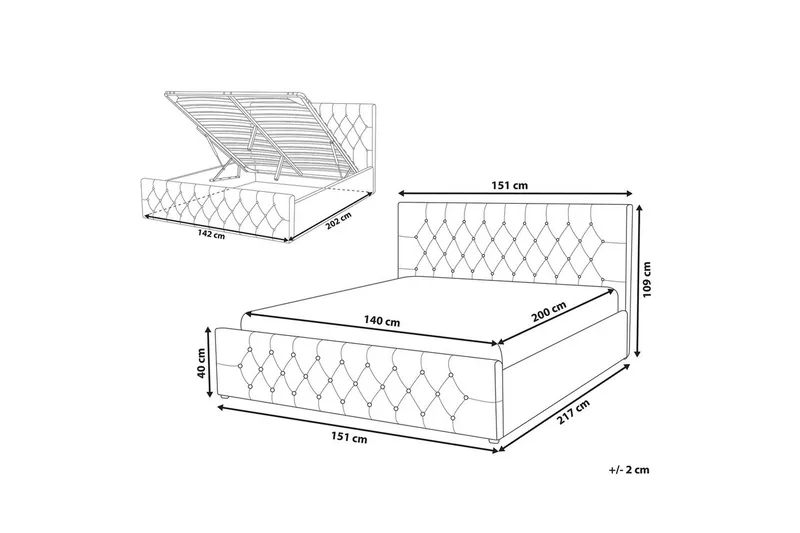 Säng med förvaring Amiens - Grå, 140x200 cm - Möbler - Säng - Säng med förvaring