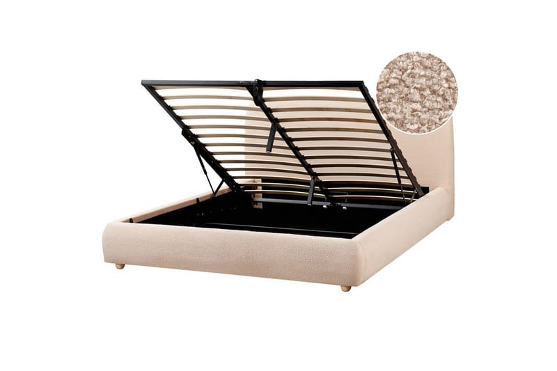 Säng med förvaring Blagnac, Beige/Bouclé, 160x200 cm