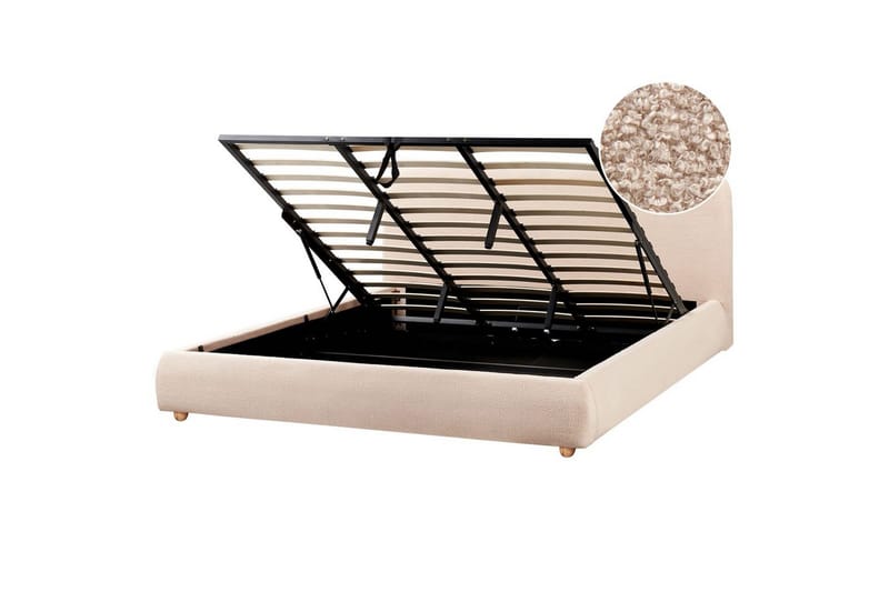 Säng med förvaring Blagnac, Beige/Bouclé, 180x200 cm