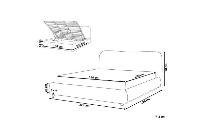 Säng med förvaring Blagnac - Blå/Polyester, 180x200 cm - Möbler - Säng - Säng med förvaring