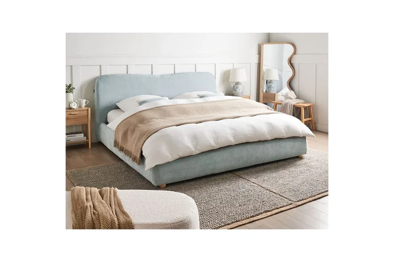 Säng med förvaring Blagnac - Blå/Polyester, 180x200 cm - Möbler - Säng - Säng med förvaring