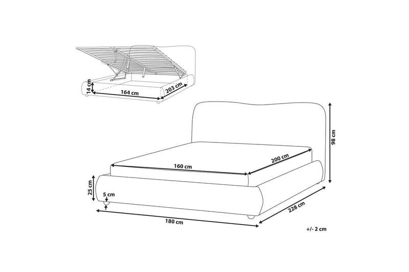 Säng med förvaring Blagnac - Grå/Polyester, 160x200 cm - Möbler - Säng - Säng med förvaring